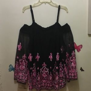 INC off the shoulder top with pink embroid…
